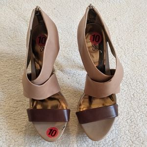 Carlos mix tab/brown leather platform stilettos